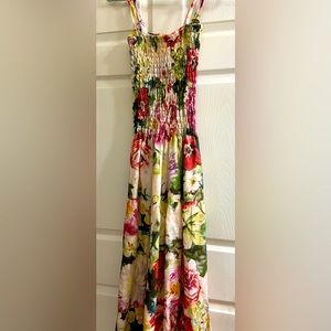 Floral multicolor Italian linen summer maxi dress sz M EUC